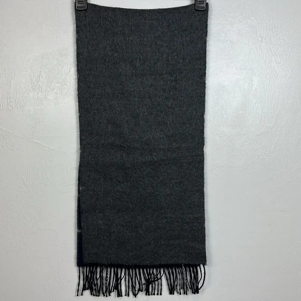 Christian Dior Monsieur Merino Wool Windowpane Fringe Trim Scarf